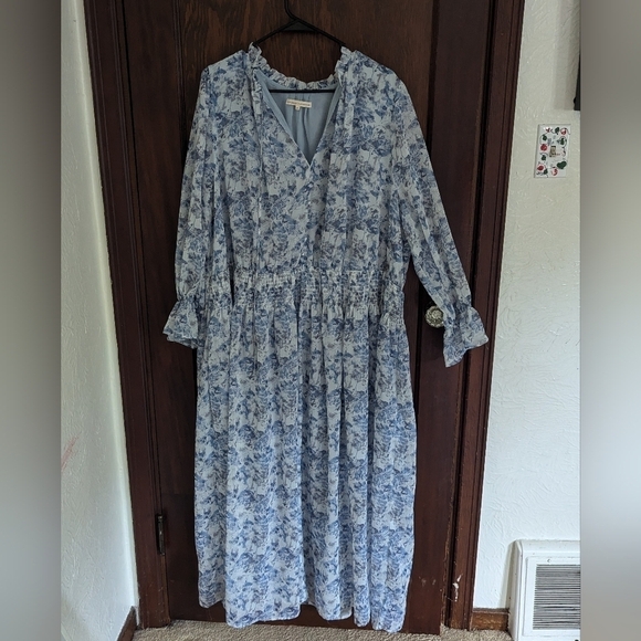 Standards & Practices Blue Floral Long Sleeve Cottagecore Maxi Dress Size 24 - Picture 1 of 11